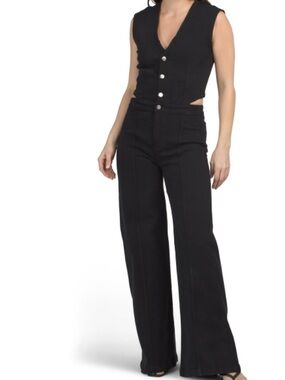 Etica Black Wide-Leg Jumpsuit with Button Front